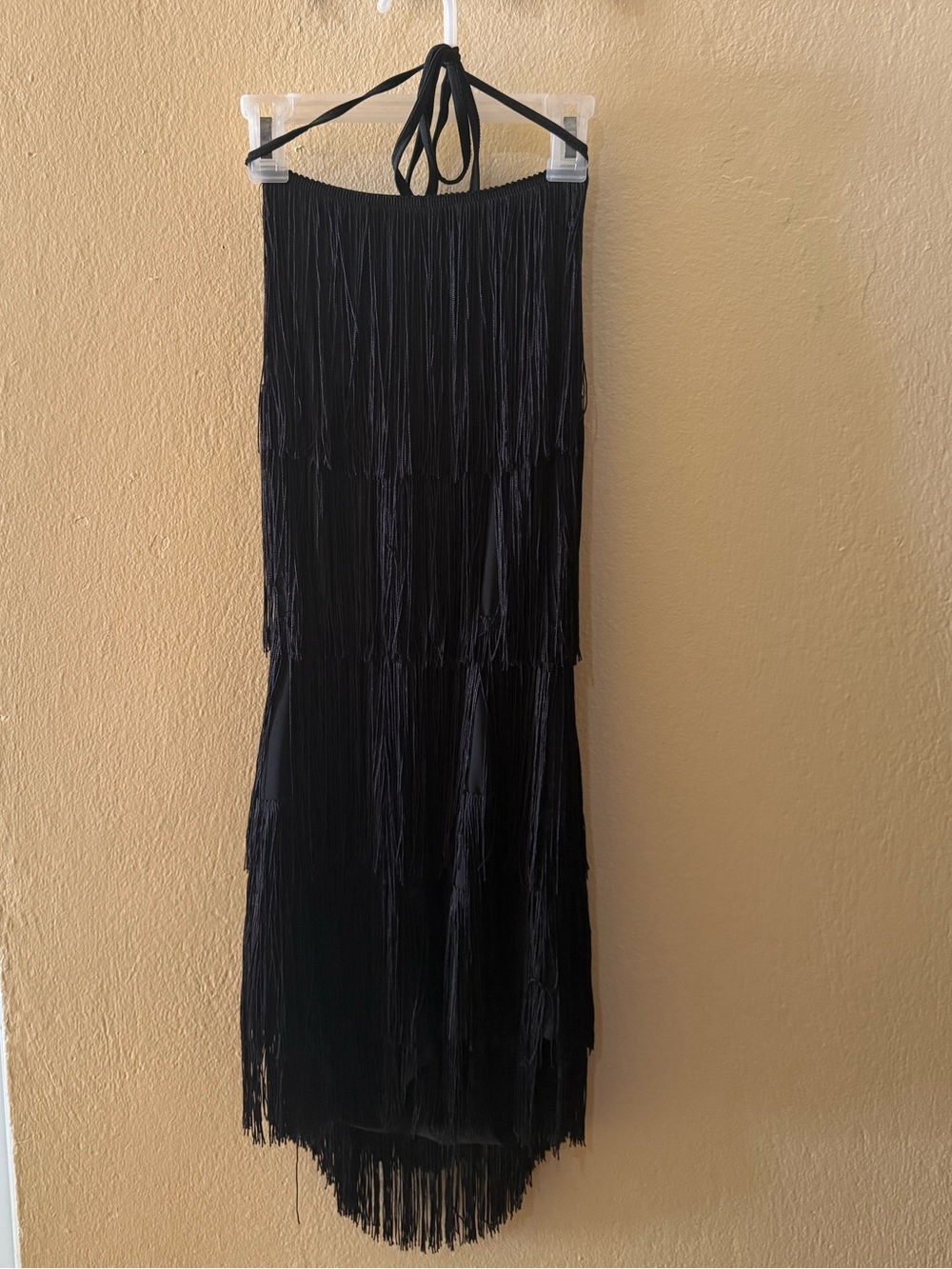 Black Fringe Halter Midi Dress - Brand Unspecified